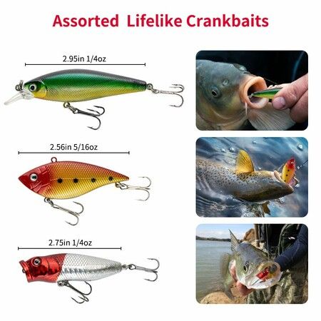 Fishing Lures Kit for Freshwater Bait Tackle Kit for Bass Trout Salmon Fishing Accessories Tackle Box Including Spoon Lures Soft Plastic Worms Crankbait Jigs Fishing Hooks