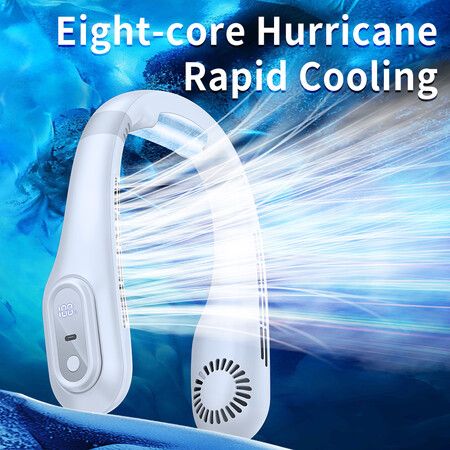 Bladeless Hanging Neck Fan Led Digital Display 3000Mah Portable Fan Type-C Usb Charging 3-Speed Wind Mute 5V 2.5W For Summer Color White