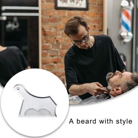 2Pcs Beard Styling Comb and Template 2 in 1 Beard Shaper Transparent Beard Shaping Tool for Mens Beard Line Trimming