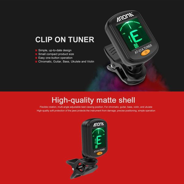 Guitar tuner 2 Pacl Clip On Tuner for Guitar/Bass/Violin/ukulele,Auto Power Off/One Button Operation