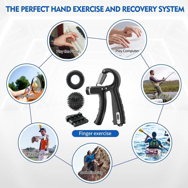 7 Pcs Hand Grip Strengthener Kit Adjustable Grip Strength Trainer Forearm Workout Trainer, Finger & Hand Strength Exerciser