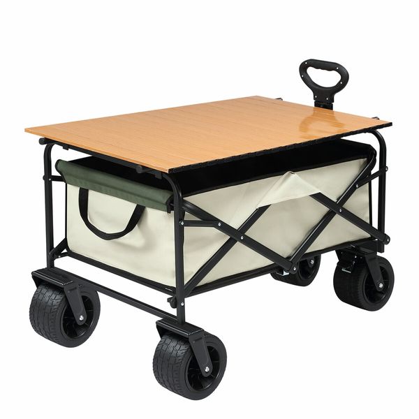 Garden Beach Cart Wagon Foldable Utility Shopping Trolley Trailer Outdoor Picnic Camping Sports Market Barrow Luggage Grocery Collapsible 150kg