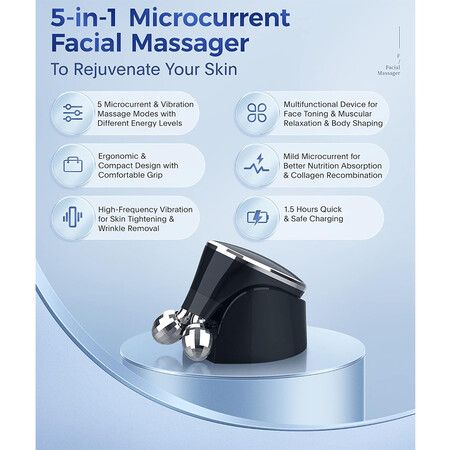 Microcurrent Facial Device Skin Tightening Device, Microcurrent Facial Massager, Glossy Black