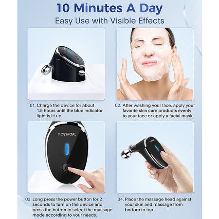 Microcurrent Facial Device Skin Tightening Device, Microcurrent Facial Massager, Glossy Black