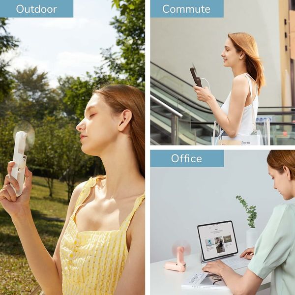 Mini Handheld Fan, 3 in 1 Handheld Fan, USB Rechargeable Small Pocket Fan, Battery Fan [14-21 Hours Working] with Power Bank, Travel, Outdoor, White