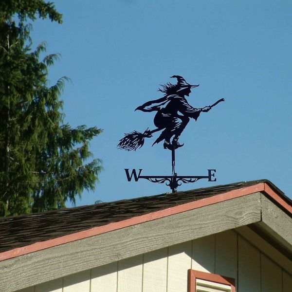 Metal Witch Weathervane, Stainless Steel Weathervane with Roof Mount, Garden Decoration for Outdoor Farmhouse Patio Garden Gazebo