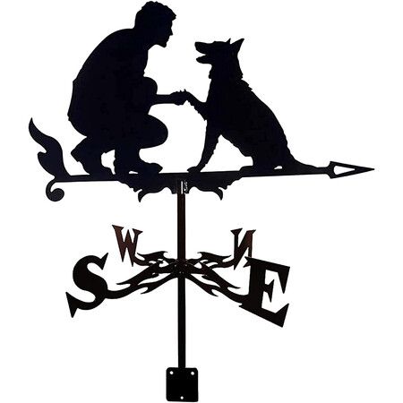 Weathervane Man Dog Shape Outdoor Courtyard,Weather Vane Wind Direction Indicator,Weathercock Scene Stake Stainless Steel for Roof Mount Garden