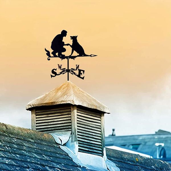 Weathervane Man Dog Shape Outdoor Courtyard,Weather Vane Wind Direction Indicator,Weathercock Scene Stake Stainless Steel for Roof Mount Garden