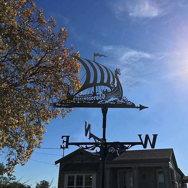 Weather Vane Retro Sailing Boat Fishing Boat Pirate Ship Shape Weathercock,Durable Wind Vane Farm Scene Garden Stake,Weathervane Stainless Steel Decorative