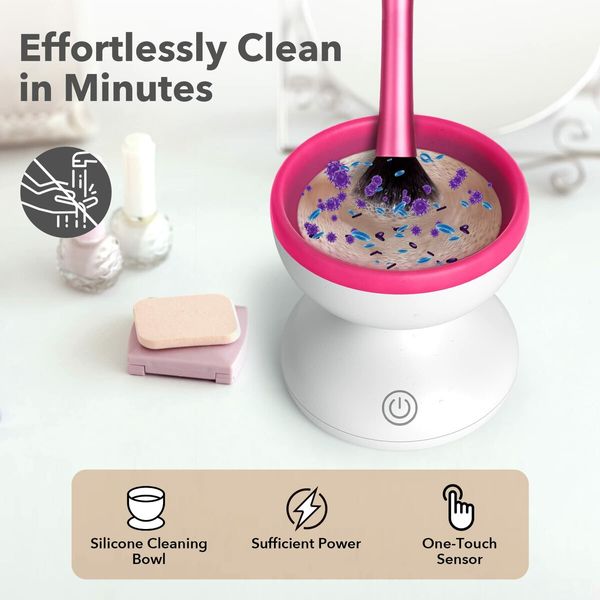 Electric Makeup Brush Cleaner Machine,Portable Automatic USB Cosmetic Brushes Cleaner Cleanser Tool for All Size Beauty Makeup Brush Set,Liquid Foundation,Contour,Eyeshadow,Blush Brush (White+Pink)