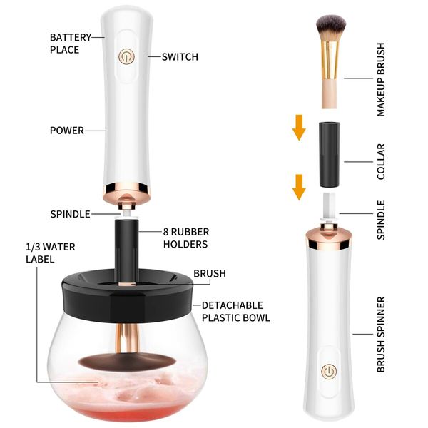 Premium Makeup Brush Cleaner Dryer Super-Fast Electric Brush Cleaner Machine Automatic Brush Cleaner Spinner Makeup Brush Tools (White)