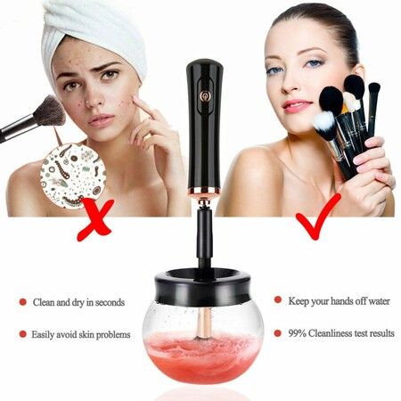 Premium Makeup Brush Cleaner Dryer Super-Fast Electric Brush Cleaner Machine Automatic Brush Cleaner Spinner Makeup Brush Tools (Black)