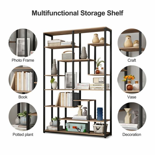 Bookshelf Display 7 Tier Shelf CD DVD Photo Storage Media Rack Plant Holder Metal Shelving Black