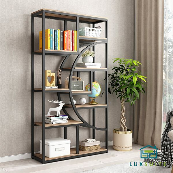 Bookshelf Display Tier Shelf CD DVD Photo Storage Media Rack Plant Ornament Holder Metal Shelving Black Room