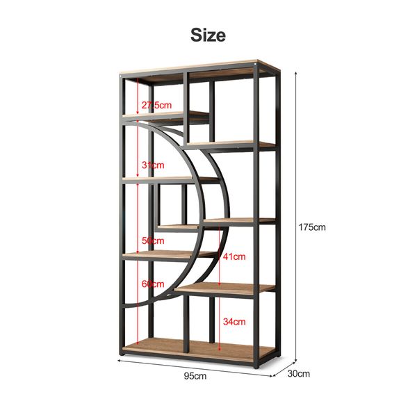 Bookshelf Display Tier Shelf CD DVD Photo Storage Media Rack Plant Ornament Holder Metal Shelving Black Room