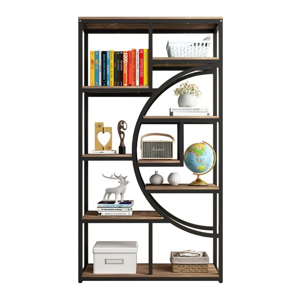 Bookshelf Display Tier Shelf CD DVD Photo Storage Media Rack Plant Ornament Holder Metal Shelving Black Room