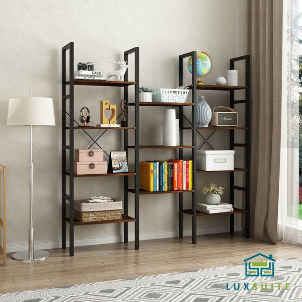 Bookshelf Display Tier Shelf CD DVD Photo Storage Media Rack Plant Ornament Holder Metal Shelving Black Room