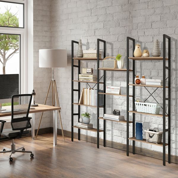 Bookshelf Display Tier Shelf CD DVD Photo Storage Media Rack Plant Ornament Holder Metal Shelving Black Room