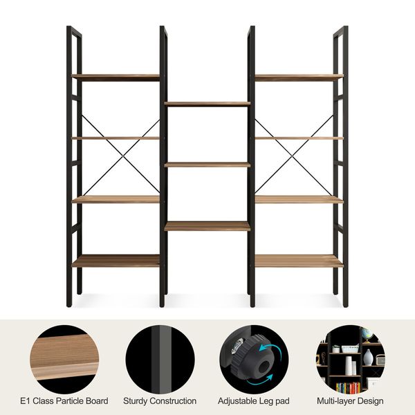 Bookshelf Display Tier Shelf CD DVD Photo Storage Media Rack Plant Ornament Holder Metal Shelving Black Room