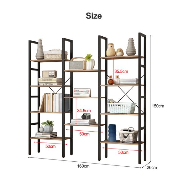 Bookshelf Display Tier Shelf CD DVD Photo Storage Media Rack Plant Ornament Holder Metal Shelving Black Room