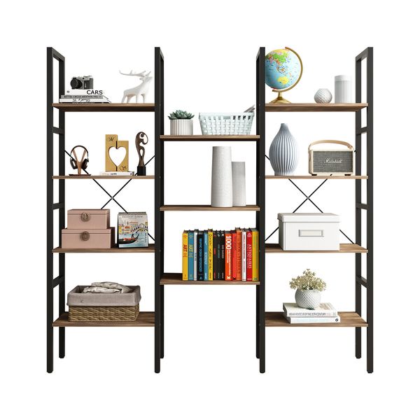 Bookshelf Display Tier Shelf CD DVD Photo Storage Media Rack Plant Ornament Holder Metal Shelving Black Room