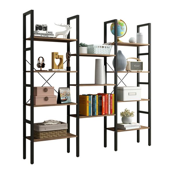 Bookshelf Display Tier Shelf CD DVD Photo Storage Media Rack Plant Ornament Holder Metal Shelving Black Room