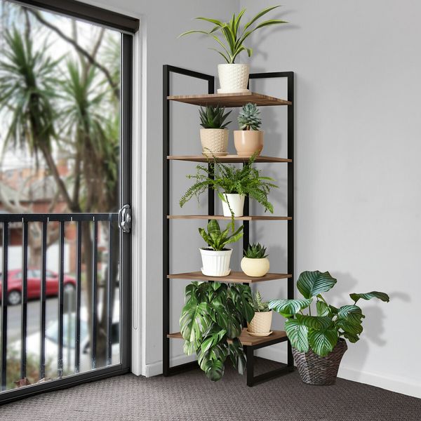 Bookshelf Display 6 Tier Shelf S Shape CD DVD Photo Storage Media Rack Plant Ornament Holder Metal Shelving Room