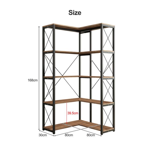 Bookshelf Display Corner Shelf 4 Tier CD DVD Photo Storage Media Rack Plant Ornament Holder Metal Shelving Black