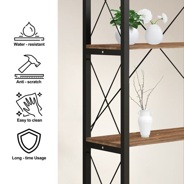 Bookshelf Display Corner Shelf 4 Tier CD DVD Photo Storage Media Rack Plant Ornament Holder Metal Shelving Black