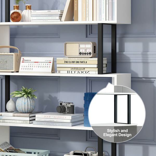 Bookshelf Display 5 Tier Shelf S Shape CD DVD Photo Storage Media Rack Plant Ornament Holder Metal Shelving Black Room