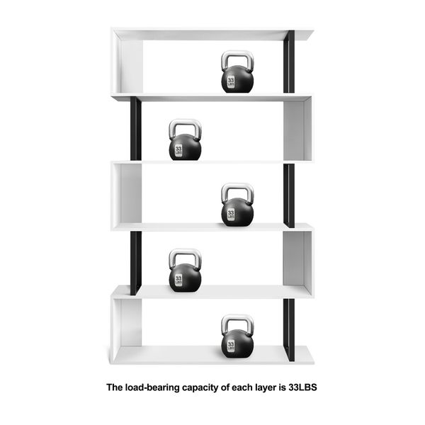 Bookshelf Display 5 Tier Shelf S Shape CD DVD Photo Storage Media Rack Plant Ornament Holder Metal Shelving Black Room