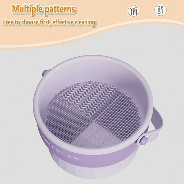 Makeup Brush Cleaner Mat 3 in 1 Silicone Makeup Brush Cleaner Bowl with Brush Drying Holder Cosmetic Brushes Cleaning Tool Organizer for Storage & Air Dry (Purple)