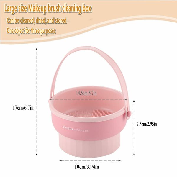 Makeup Brush Cleaner Mat 3 in 1 Silicone Makeup Brush Cleaner Bowl with Brush Drying Holder Cosmetic Brushes Cleaning Tool Organizer for Storage & Air Dry (Pink)