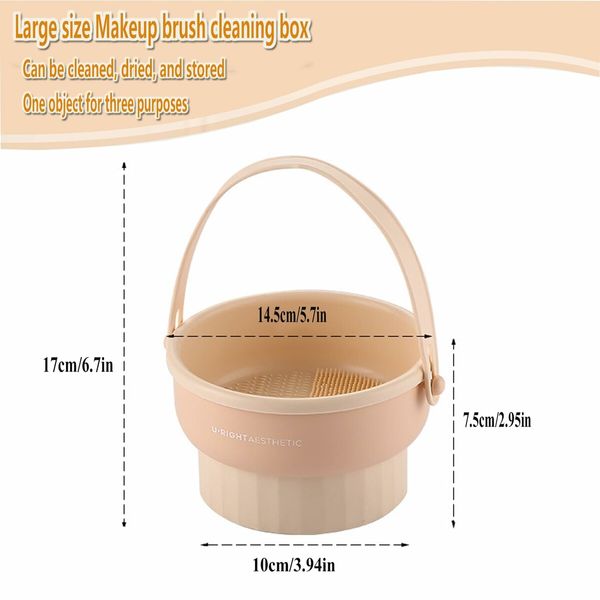 Makeup Brush Cleaner Mat 3 in 1 Silicone Makeup Brush Cleaner Bowl with Brush Drying Holder Cosmetic Brushes Cleaning Tool Organizer for Storage & Air Dry (Khaki)