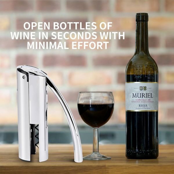 Stainless Steel Wine Opener Compact Vertical Lever Corkscrew with Built in Foil Cutter