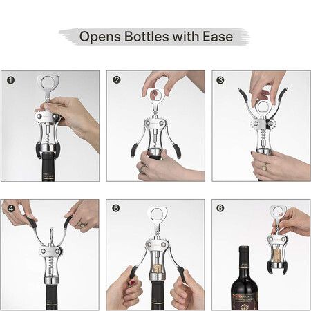 Wine Opener, Zinc Alloy Premium Wing Corkscrew Wine Bottle Opener with Multifunctional Bottles Opener