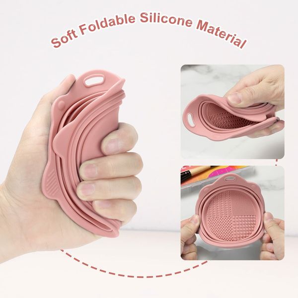 Foldable Silicone Makeup Brush Cleaner Bowl,Portable Cleaning Tool for Brushes,Powder Puffs,and Sponges (Pink)