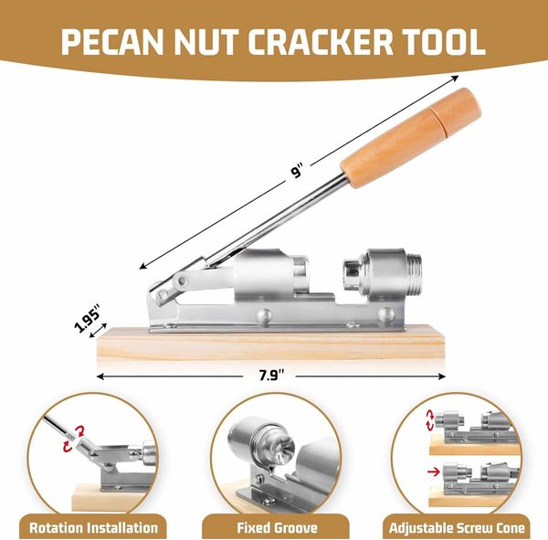 Good Heavy Duty Pecan Nut Cracker Tool, Wood Base and Handle