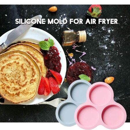 2 Pcs Silicone Air Fryer Egg Pan Reusable Air Fryer Egg Mold,Non-Stick Air Fryer Baking Pan 3 Cavity Silicone Muffin Pans , Air Fryer Accessories