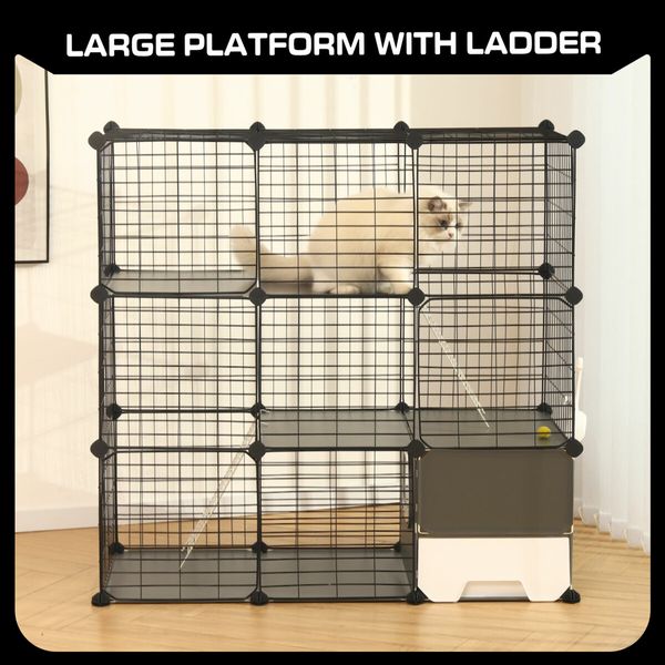 3 Tier Cat Enclosure Cage Large DIY Pet Crate Rabbit Hutch Ferret Kitten Bunny House Fence Kennel Kitty Playpen with Litter Box Platforms Ramps