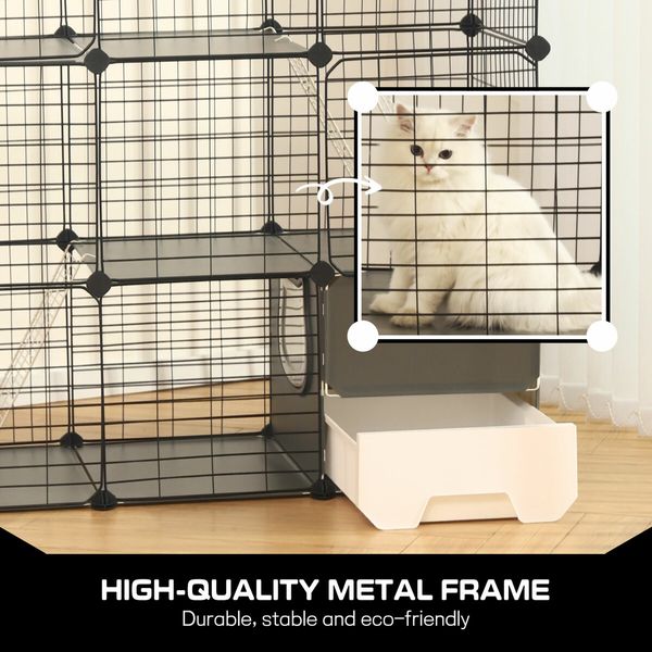 3 Tier Cat Enclosure Cage Large DIY Pet Crate Rabbit Hutch Ferret Kitten Bunny House Fence Kennel Kitty Playpen with Litter Box Platforms Ramps