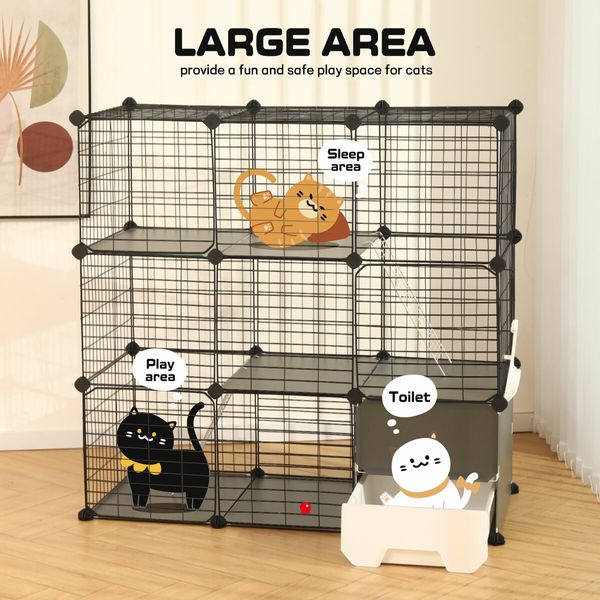 3 Tier Cat Enclosure Cage Large DIY Pet Crate Rabbit Hutch Ferret Kitten Bunny House Fence Kennel Kitty Playpen with Litter Box Platforms Ramps