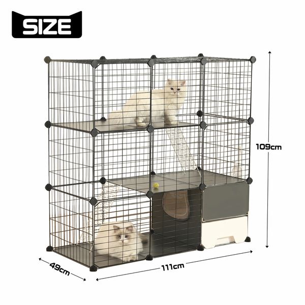 3 Tier Cat Enclosure Cage Large DIY Pet Crate Rabbit Hutch Ferret Kitten Bunny House Fence Kennel Kitty Playpen with Litter Box Platforms Ramps