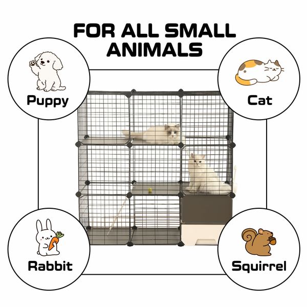 3 Tier Cat Enclosure Cage Large DIY Pet Crate Rabbit Hutch Ferret Kitten Bunny House Fence Kennel Kitty Playpen with Litter Box Platforms Ramps