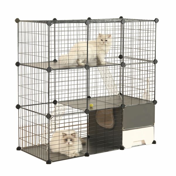 3 Tier Cat Enclosure Cage Large DIY Pet Crate Rabbit Hutch Ferret Kitten Bunny House Fence Kennel Kitty Playpen with Litter Box Platforms Ramps