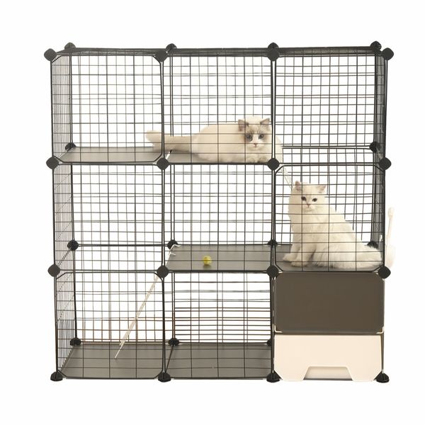 3 Tier Cat Enclosure Cage Large DIY Pet Crate Rabbit Hutch Ferret Kitten Bunny House Fence Kennel Kitty Playpen with Litter Box Platforms Ramps