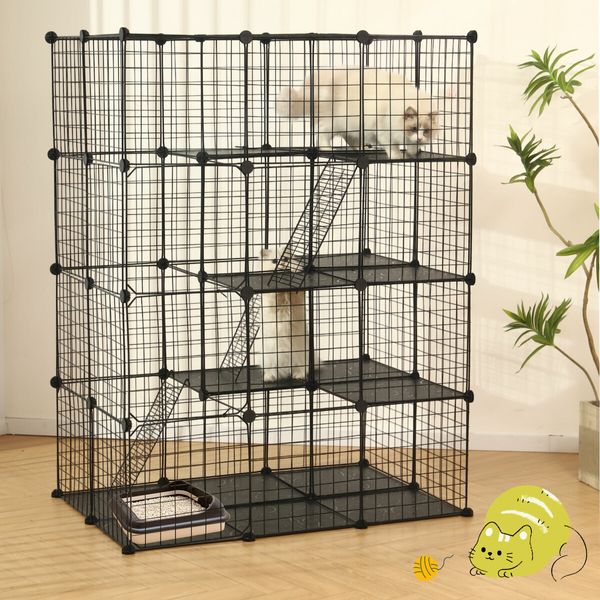 4 Tier Cat Cage Enclosure Crate XL DIY Rabbit Bunny Ferret Hutch House Cattery Kitty Kitten Fence Kennel Playpen Pen Habitat Platforms Ramps