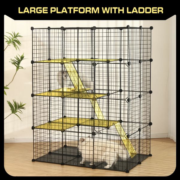 4 Tier Cat Cage Enclosure Crate XL DIY Rabbit Bunny Ferret Hutch House Cattery Kitty Kitten Fence Kennel Playpen Pen Habitat Platforms Ramps