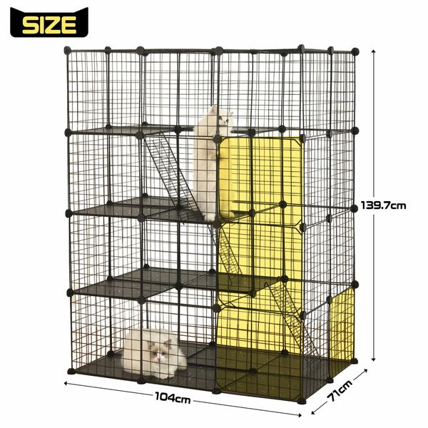 4 Tier Cat Cage Enclosure Crate XL DIY Rabbit Bunny Ferret Hutch House Cattery Kitty Kitten Fence Kennel Playpen Pen Habitat Platforms Ramps