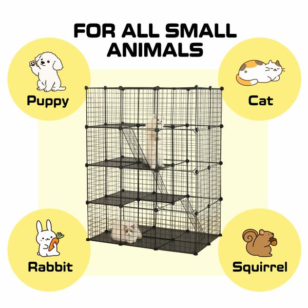 4 Tier Cat Cage Enclosure Crate XL DIY Rabbit Bunny Ferret Hutch House Cattery Kitty Kitten Fence Kennel Playpen Pen Habitat Platforms Ramps